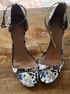 Halogen Floral Ankle-Strap Heels in White, Blue, Black